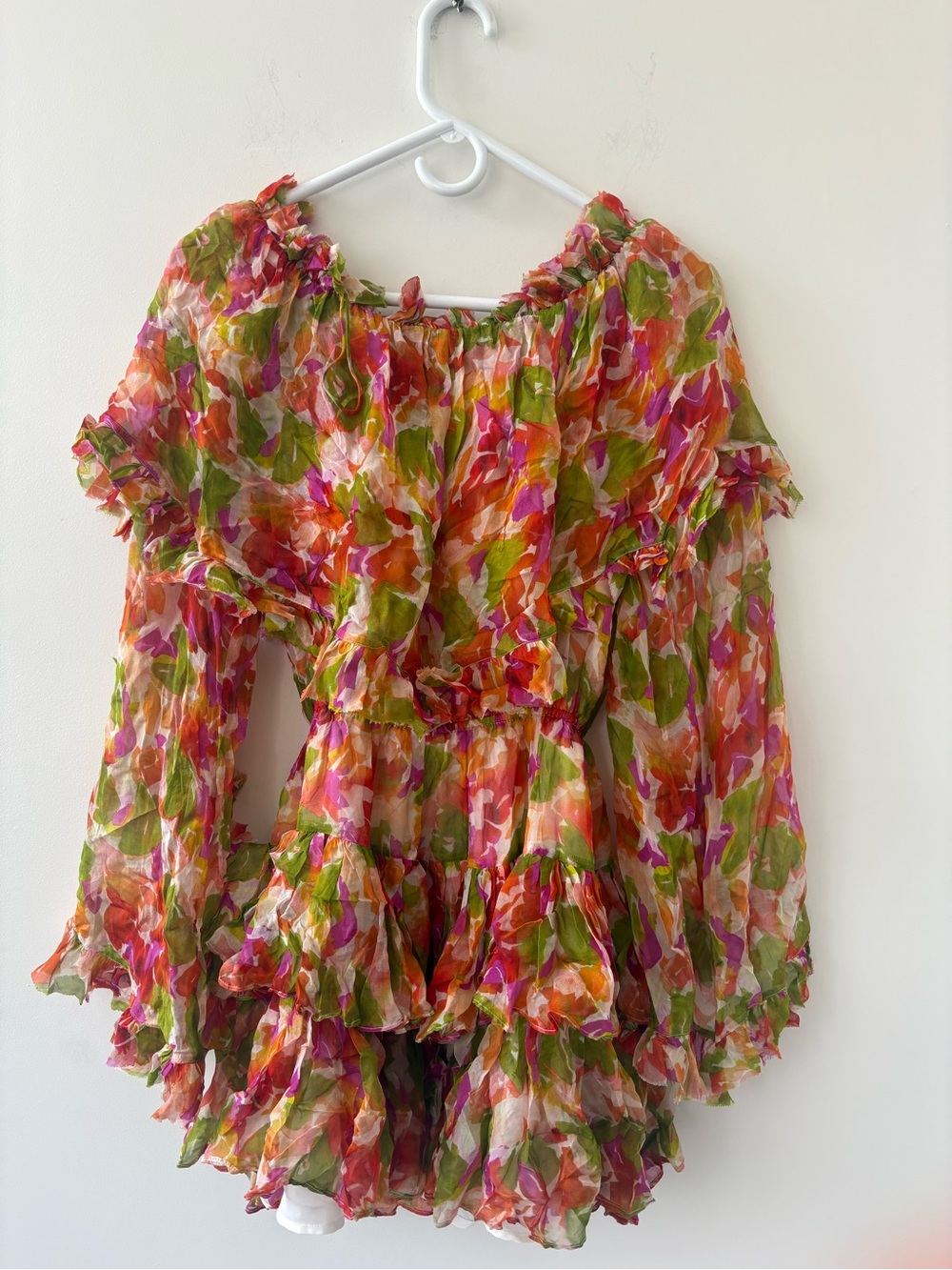 Caroline Constas Dahlia Off The Shoulder DRESS Pink Coral Multi XS Silk - Picture 2 of 8